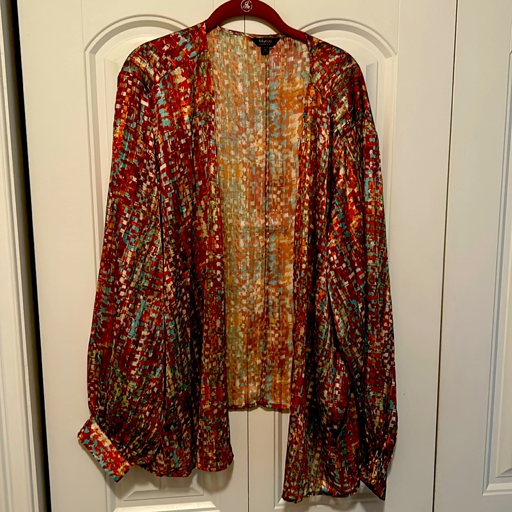 Mar’ee long sleeve midi kimono  multi-colored, nwot   Size 4x but could fit a 3x